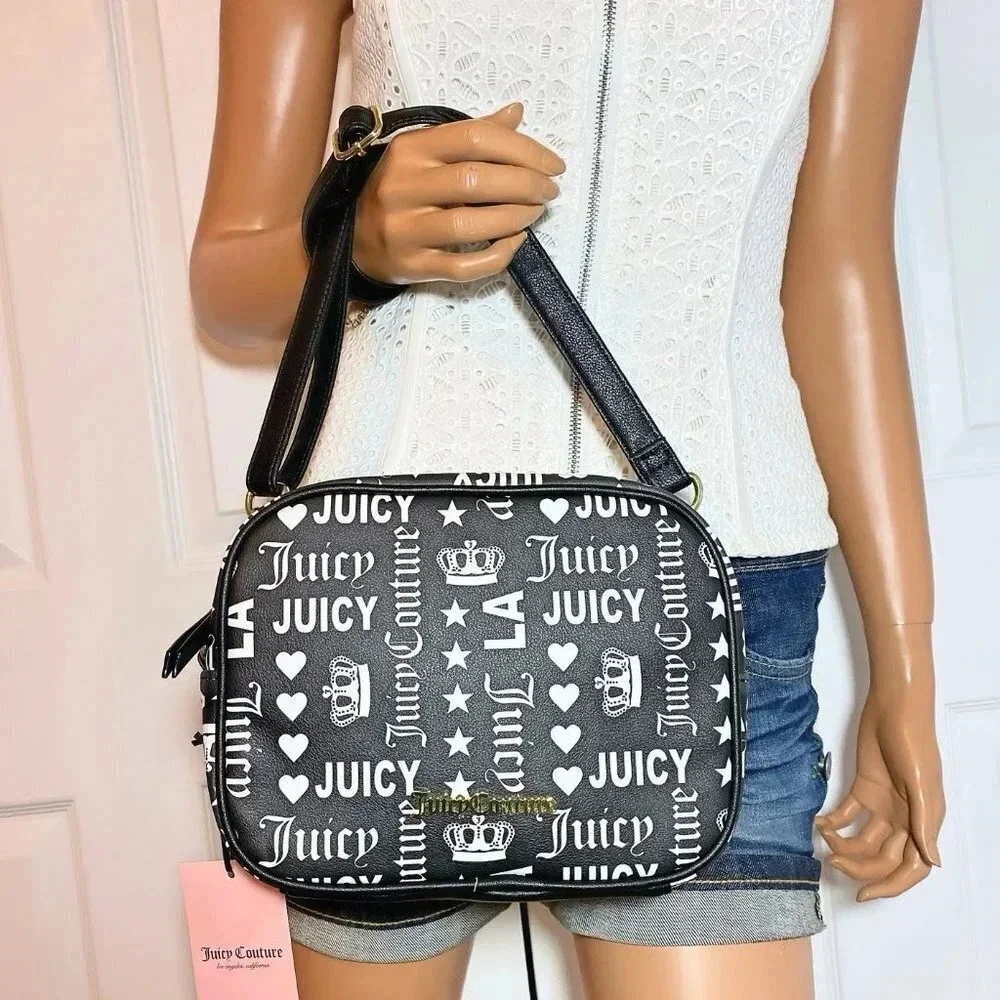 Juicy Couture Purse LA Black & White Gothic Logo Camera Crossbody Bag NWT